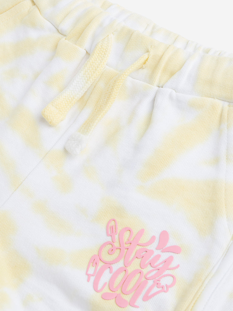 HOP Kids Yellow Tie-Dye Printed Shorts