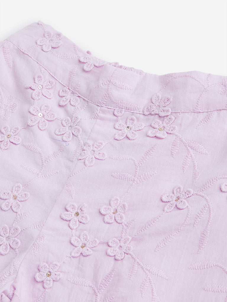 HOP Kids Lilac Floral Embroidered Pants