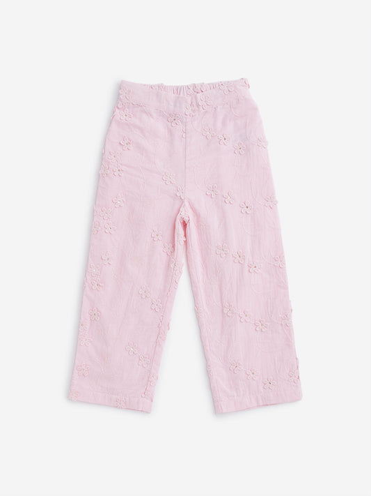 HOP Kids Pink Floral Embroidered Pants