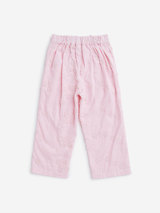 HOP Kids Pink Floral Embroidered Pants
