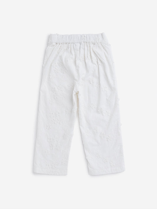 HOP Kids White Floral Embroidered Pants