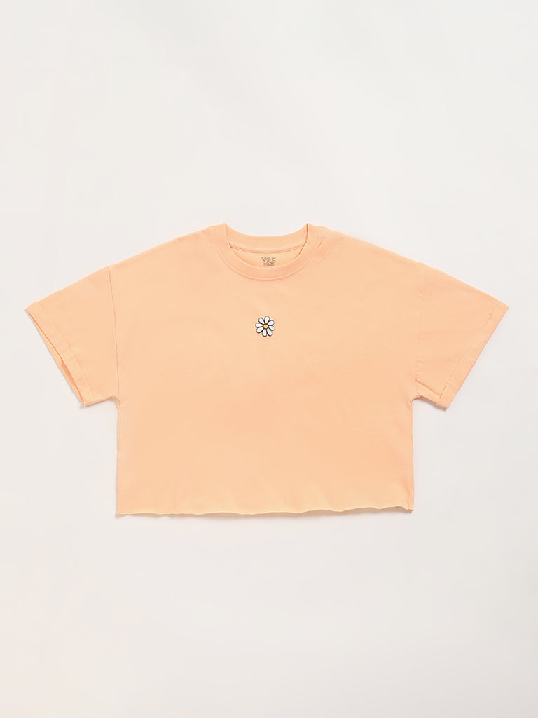 Y&F Kids Orange Printed Crop T-Shirt