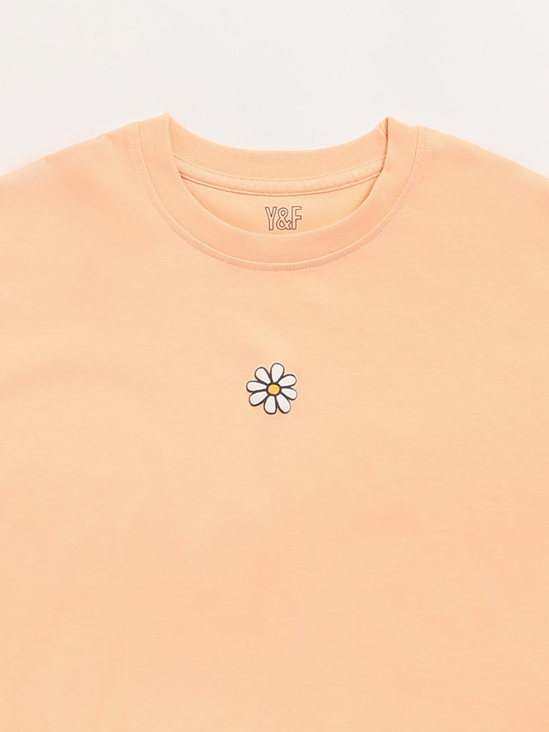 Y&F Kids Orange Printed Crop T-Shirt