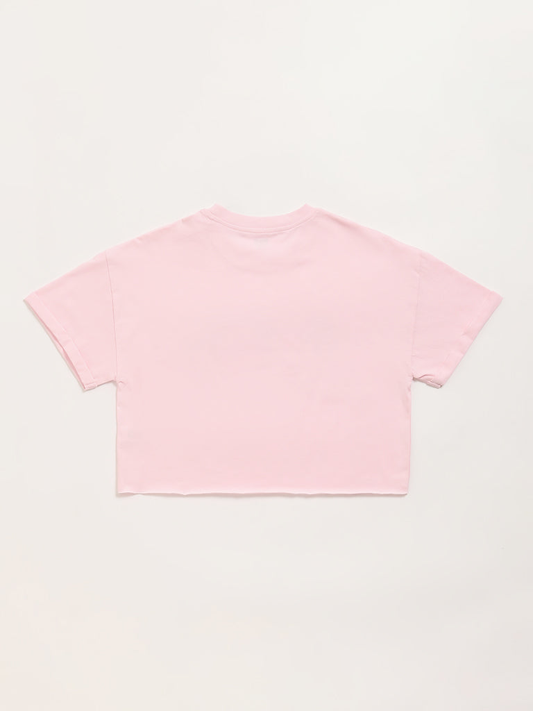 Y&F Kids Pink Printed Crop T-Shirt