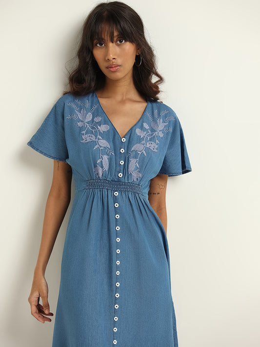 Bombay Paisley Blue Smocked Waist Dress