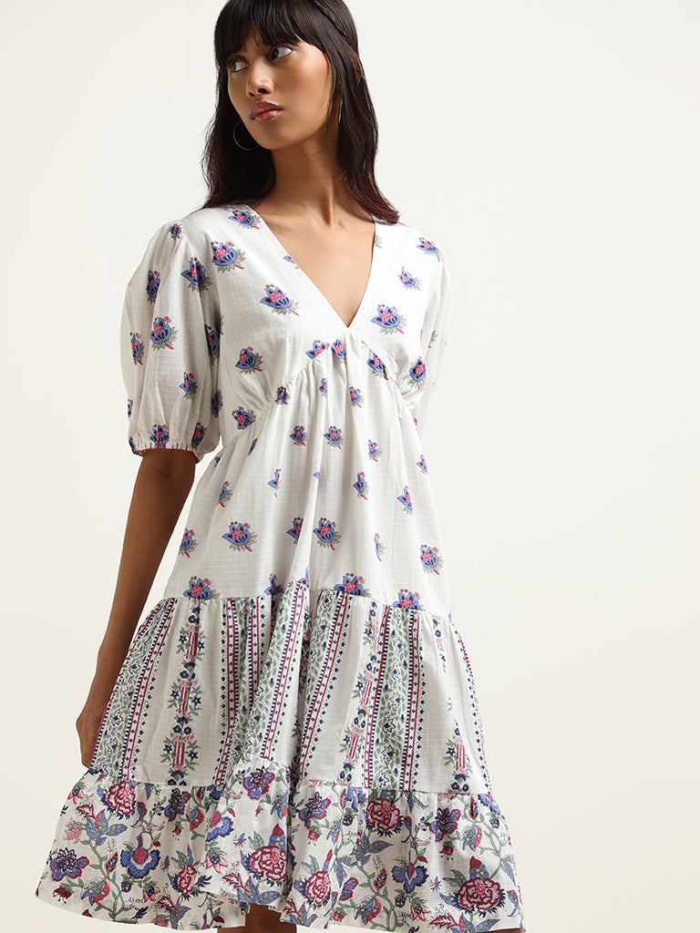 Bombay Paisley White Tiered A line Dress