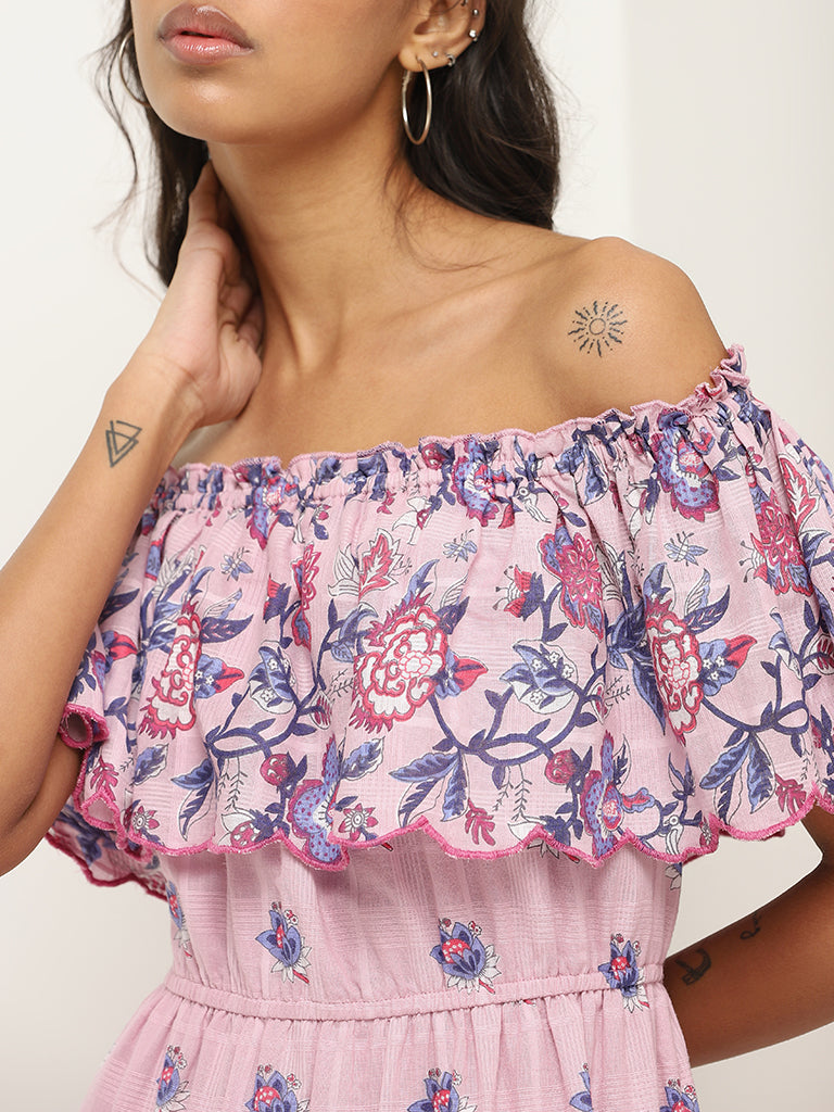 Bombay Paisley Lilac Off-Shoulder Maxi Dress