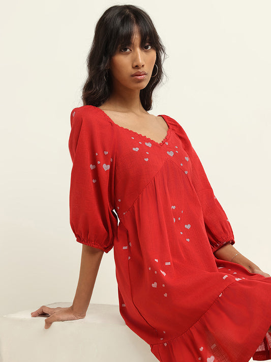 Bombay Paisley Red Cotton A-Line Dress