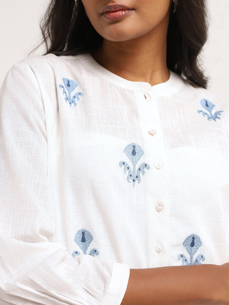 Utsa White Embroidered Cotton Tunic