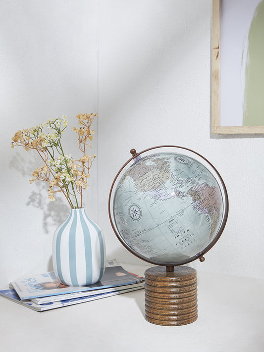 Westside Home Blue Wooden Decorative Globe Accent