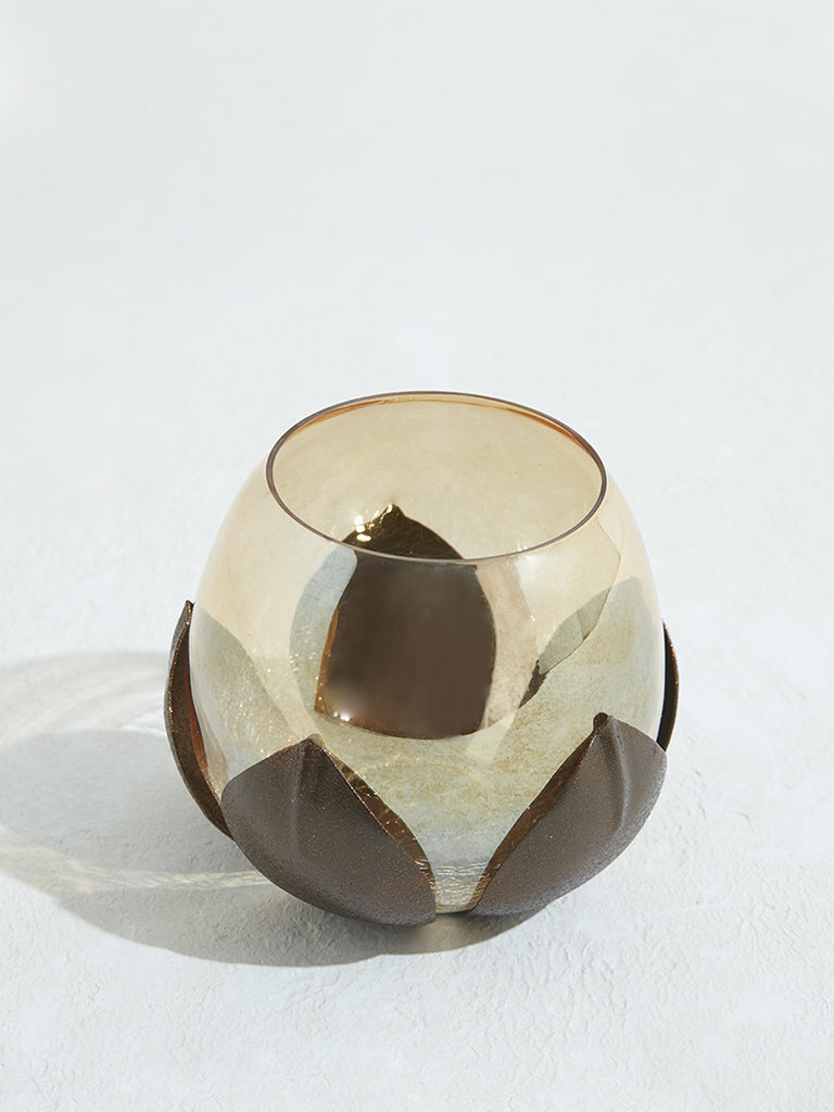 Westside Home Brown Lotus Design Candle Stand