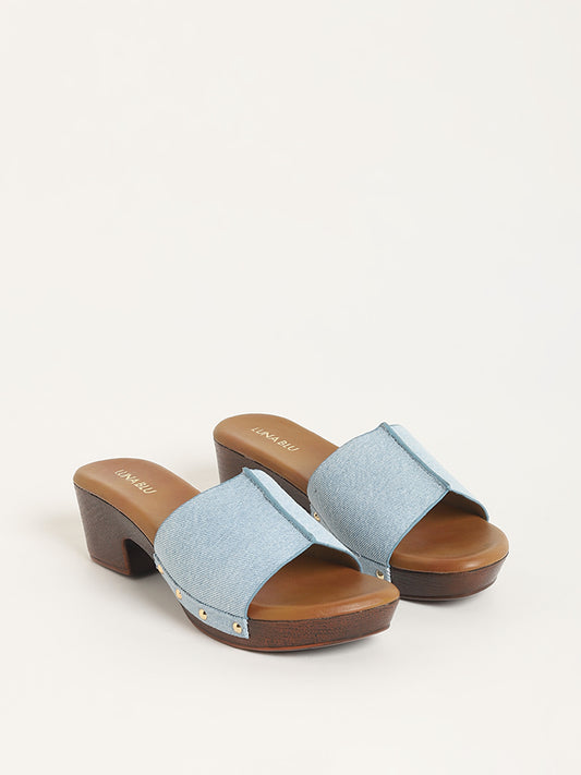 LUNA BLU Blue Slip-On Heel Sandals
