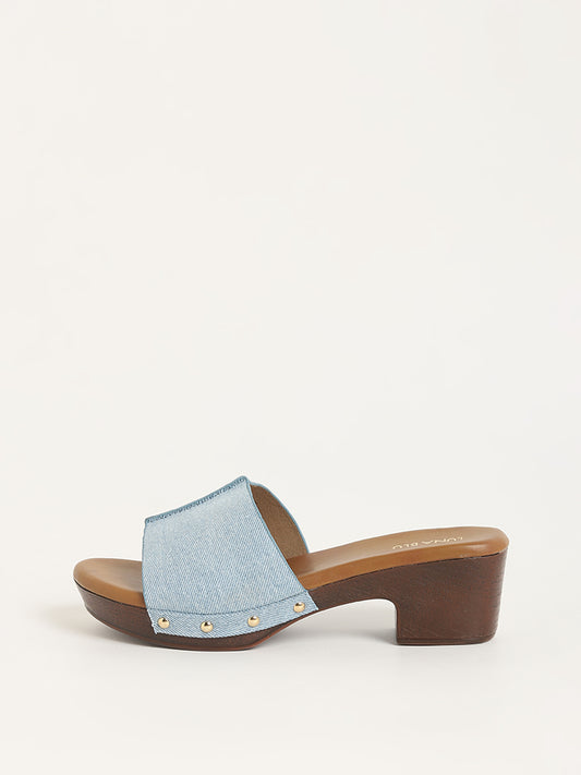 LUNA BLU Blue Slip-On Heel Sandals