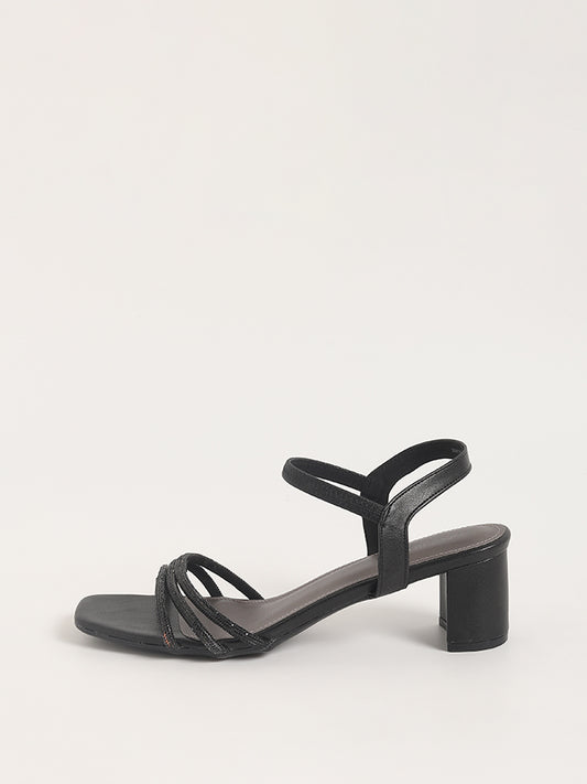 LUNA BLU Black Heels Sandals with Rhinestones