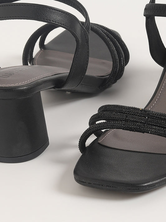 LUNA BLU Black Heels Sandals with Rhinestones