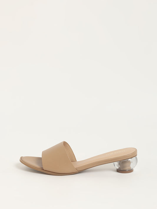 LUNA BLU Beige Acrylic Mule Heel Sandals