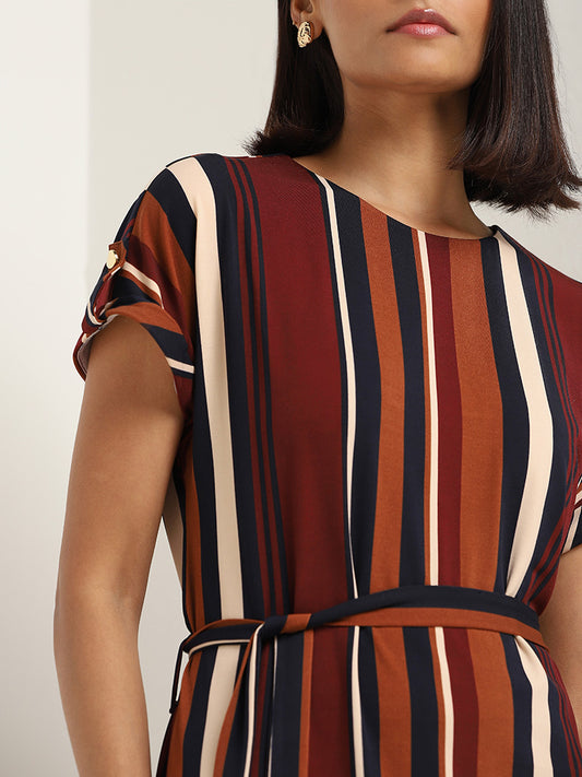 Wardrobe Multicolor Striped Cotton Blend Dress with Belt