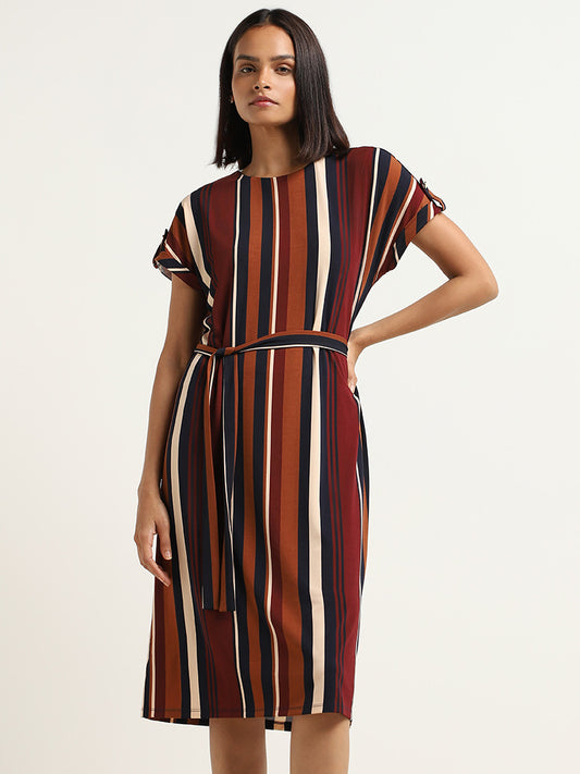 Wardrobe Multicolor Striped Cotton Blend Dress with Belt