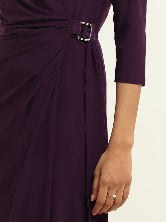 Wardrobe Plain Purple Wrap Dress
