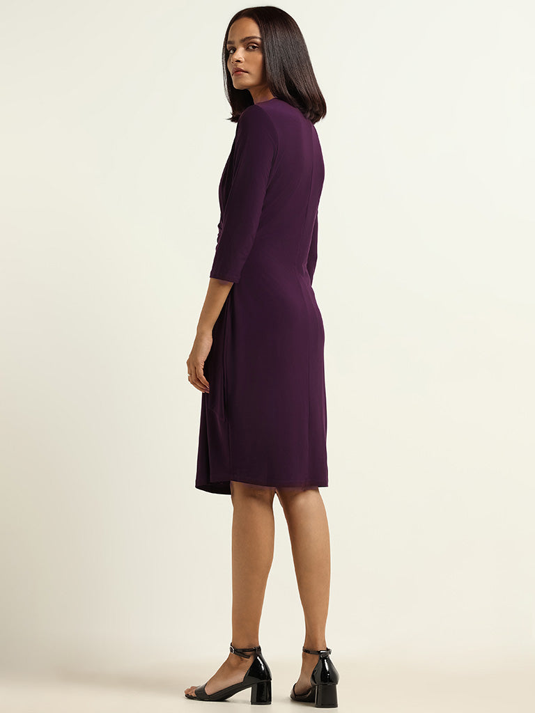 Wardrobe Plain Purple Wrap Dress