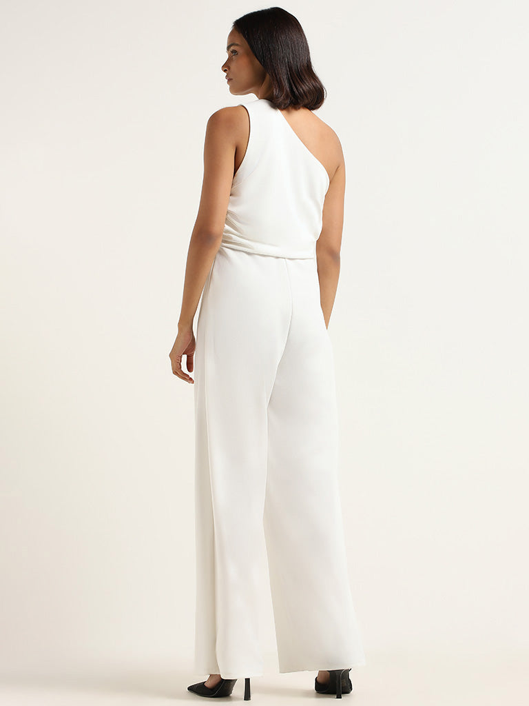 Wardrobe Plain White Cotton Blend Jumpsuit