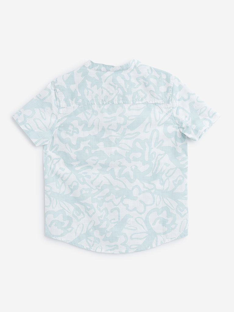 HOP Kids Light Teal Abstract Printed Shirt