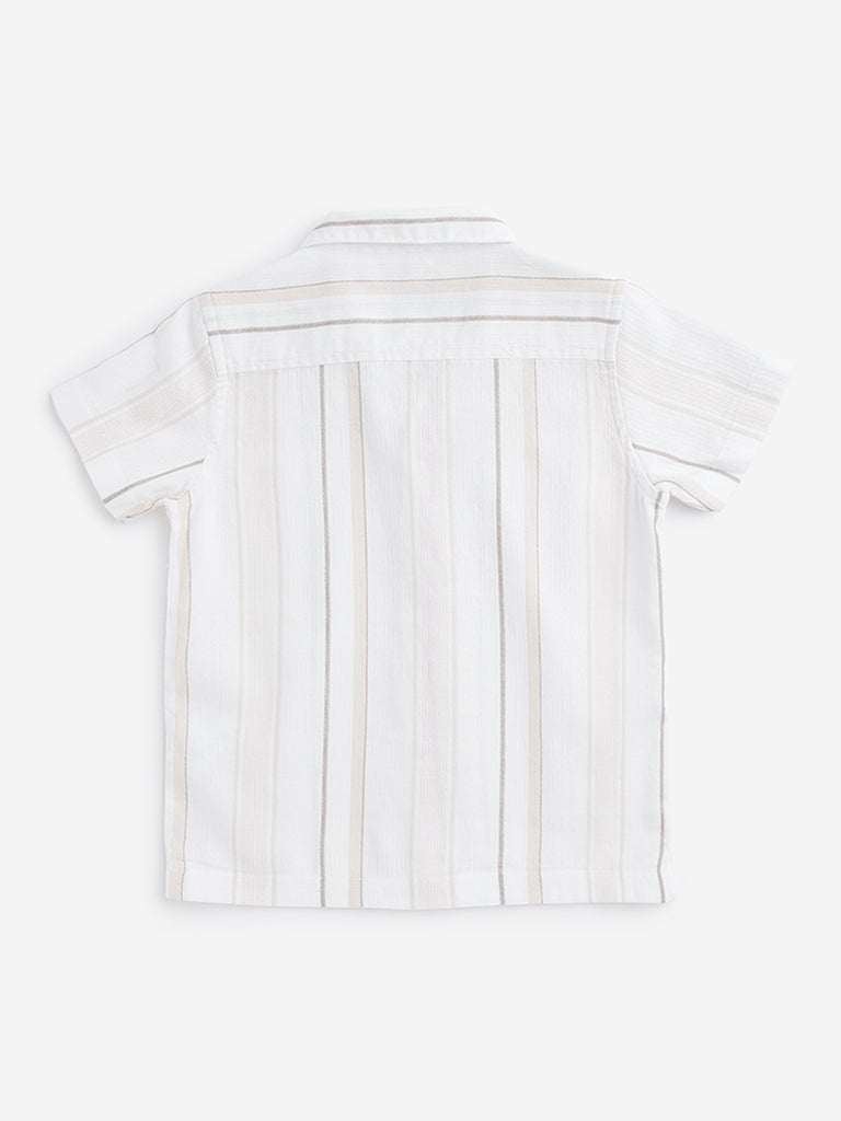 HOP Kids Beige Stripe Printed Shirt
