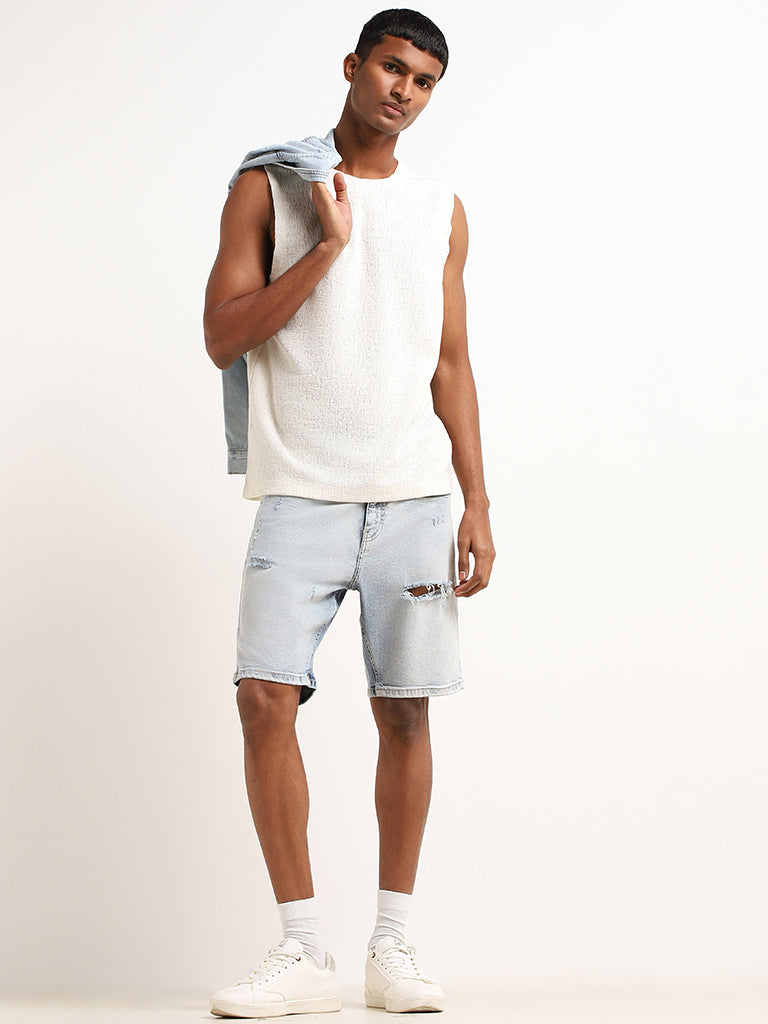 Nuon Off-White Relaxed Fit Marble Textured Vest