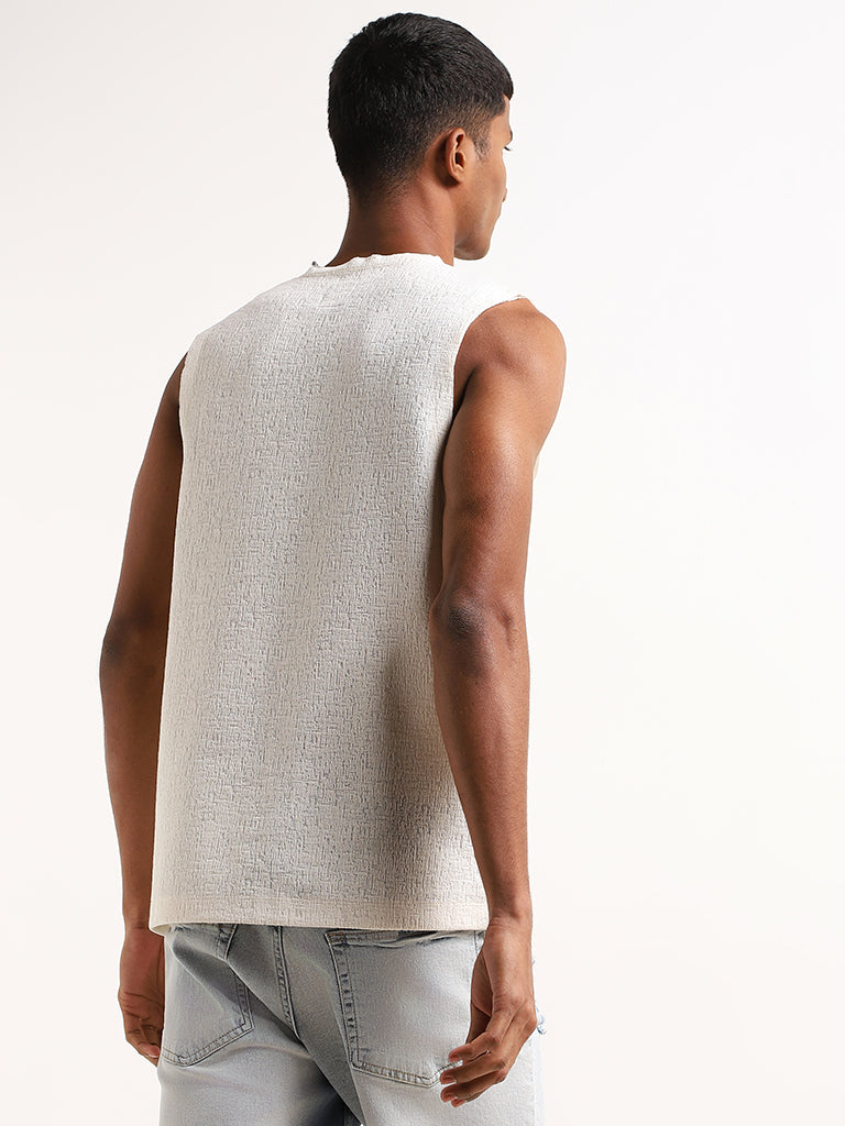 Nuon Off-White Relaxed Fit Marble Textured Vest