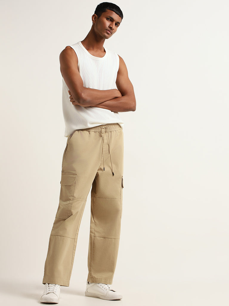 Nuon Beige Loose-Fit Mid-Rise Cargo Pants