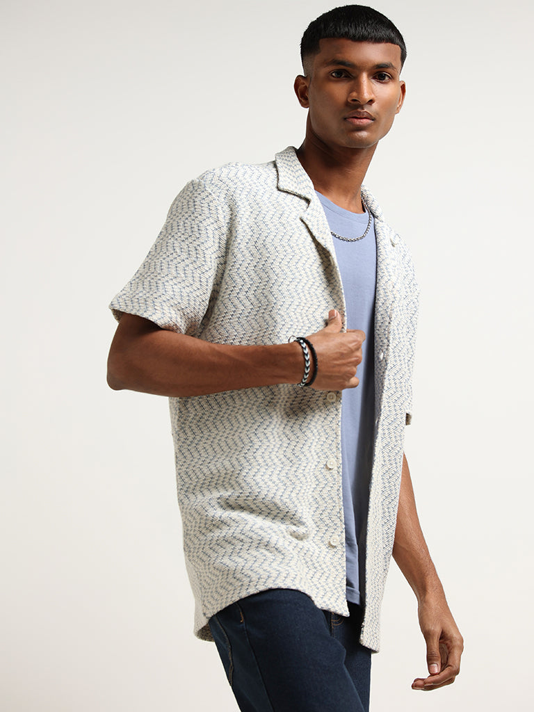 Nuon Blue Chevron Knit Relaxed Fit Shirt