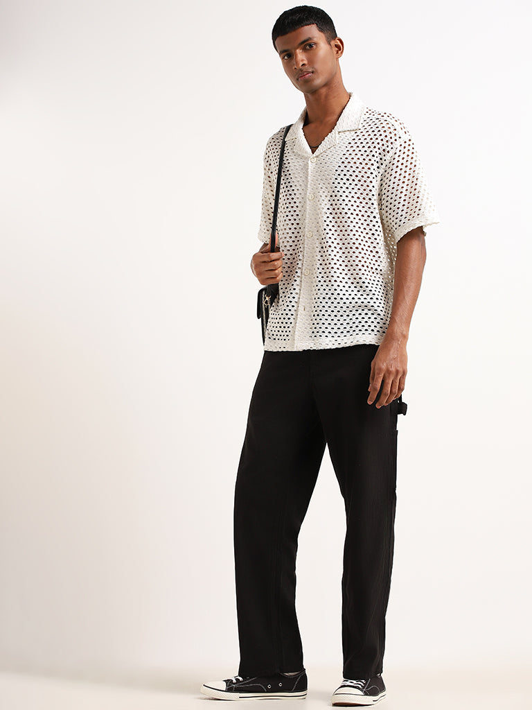 Nuon Off-White Mesh Relaxed Fit Shirt