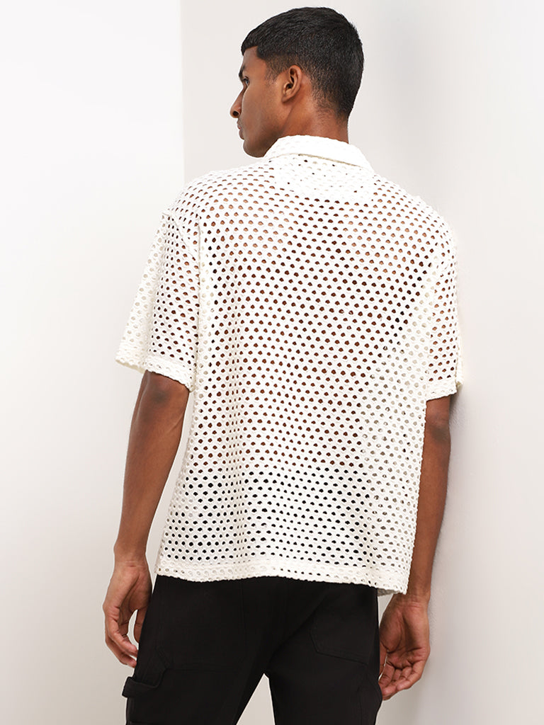 Nuon Off-White Mesh Relaxed Fit Shirt