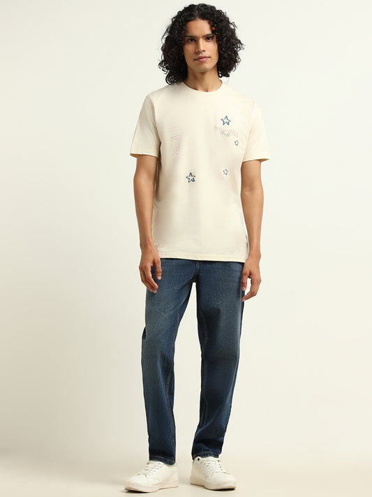 Nuon Cream Printed Relaxed Fit T-Shirt