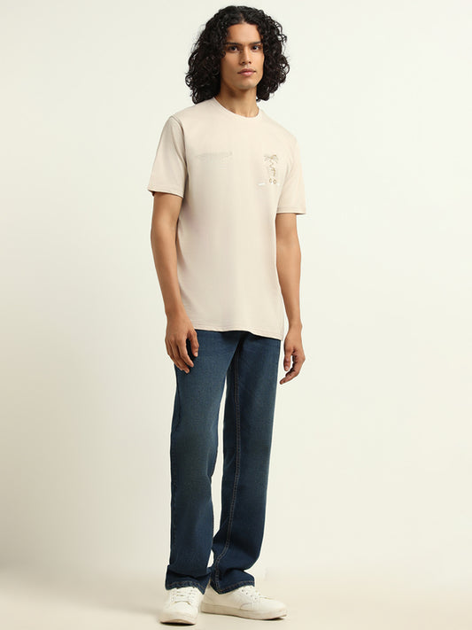 Nuon Beige Printed Relaxed Fit T-Shirt