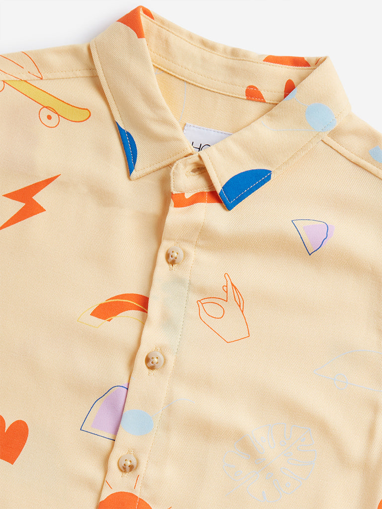 HOP Kids Mustard Printed Shirt