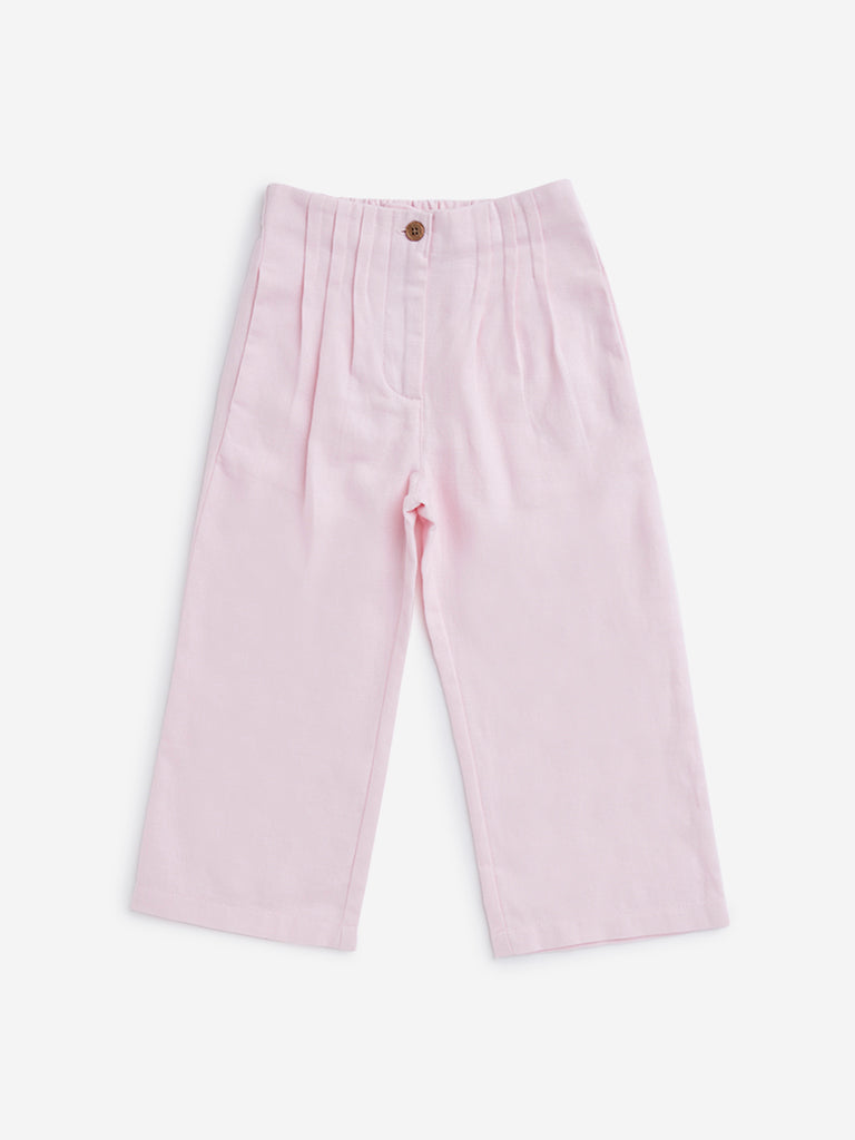 HOP Kids Light Pink Pleated Wide-Leg Pants