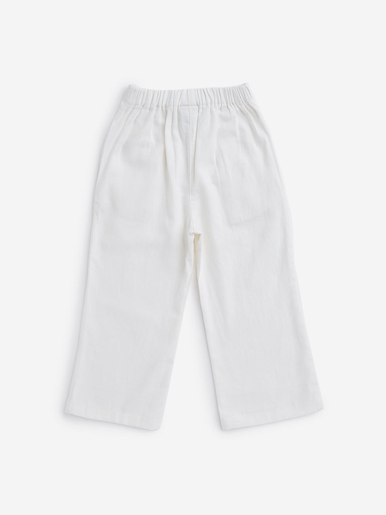 HOP Kids Off-White Pleated Wide-Leg Pants