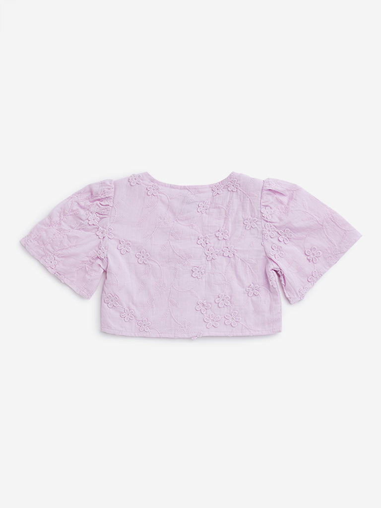 HOP Kids Lilac Floral Embroidered Top