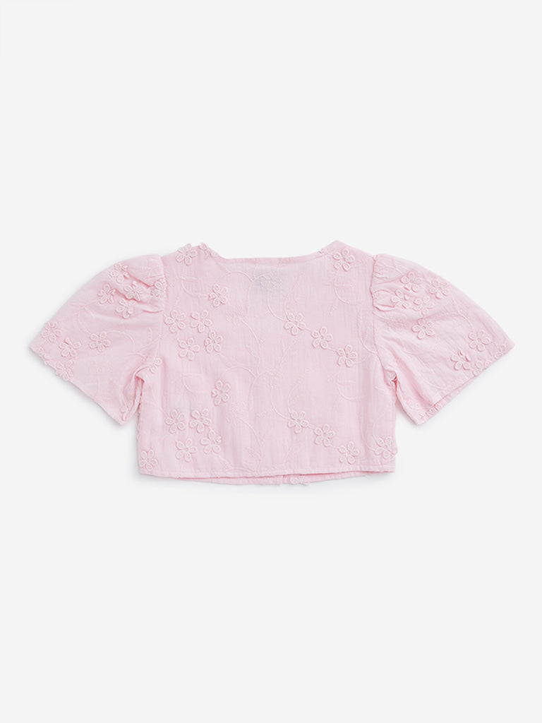 HOP Kids Pink Floral Embroidered Top