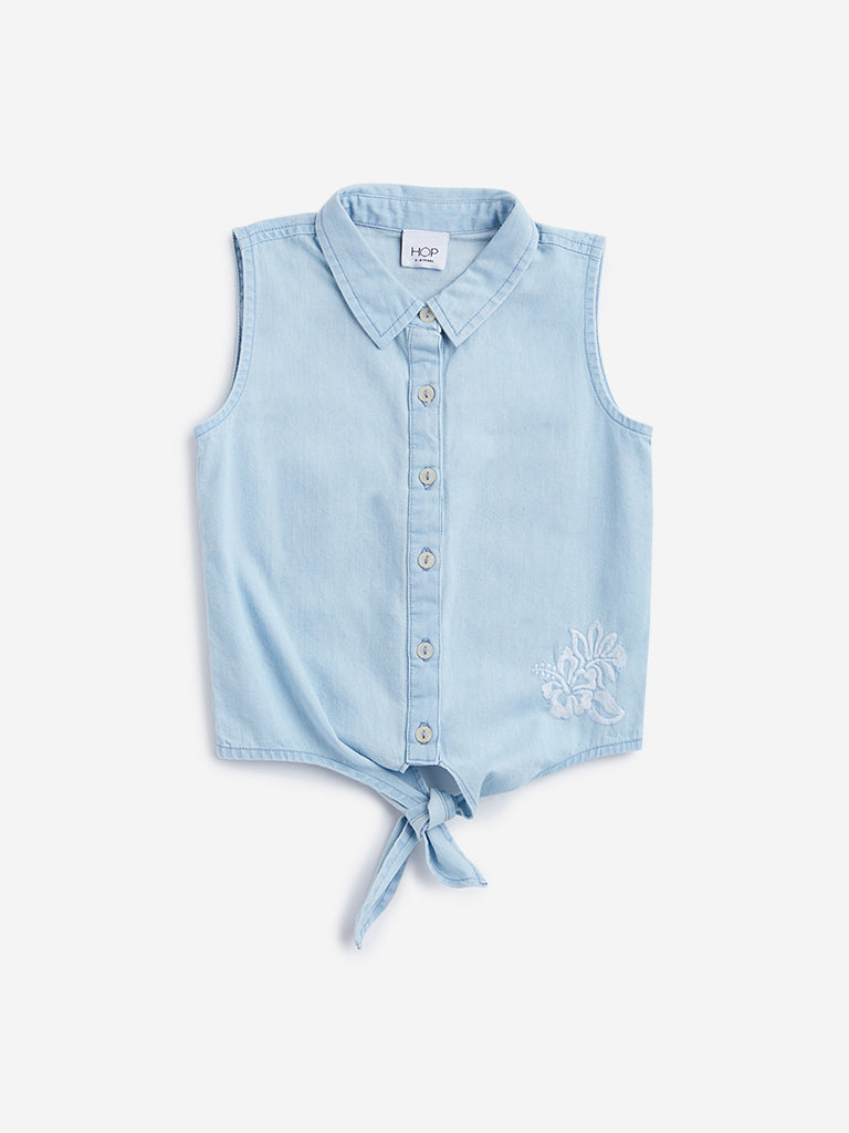 HOP Kids Blue Tie-Up Detailed Chambray Shirt