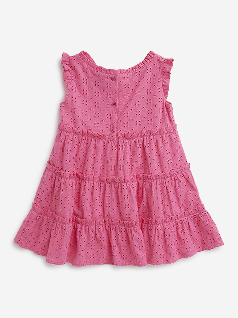 HOP Kids Pink Schiffli Detailed Tiered Dress