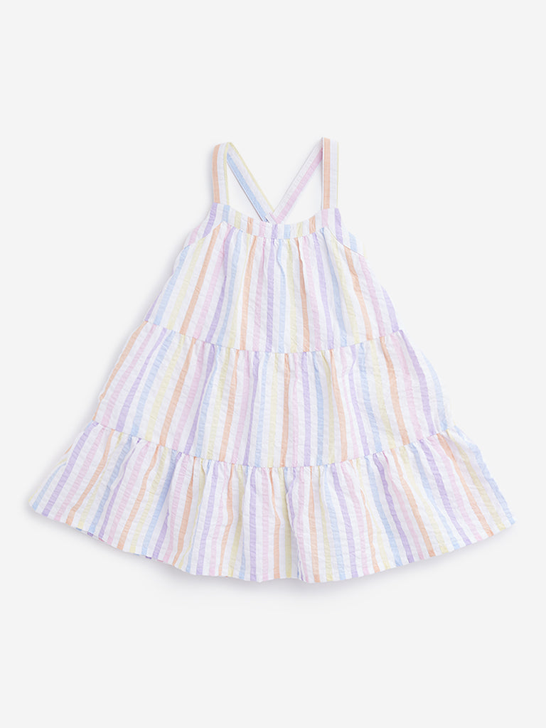 HOP Kids Multicolor Stripe Printed Tiered Dress
