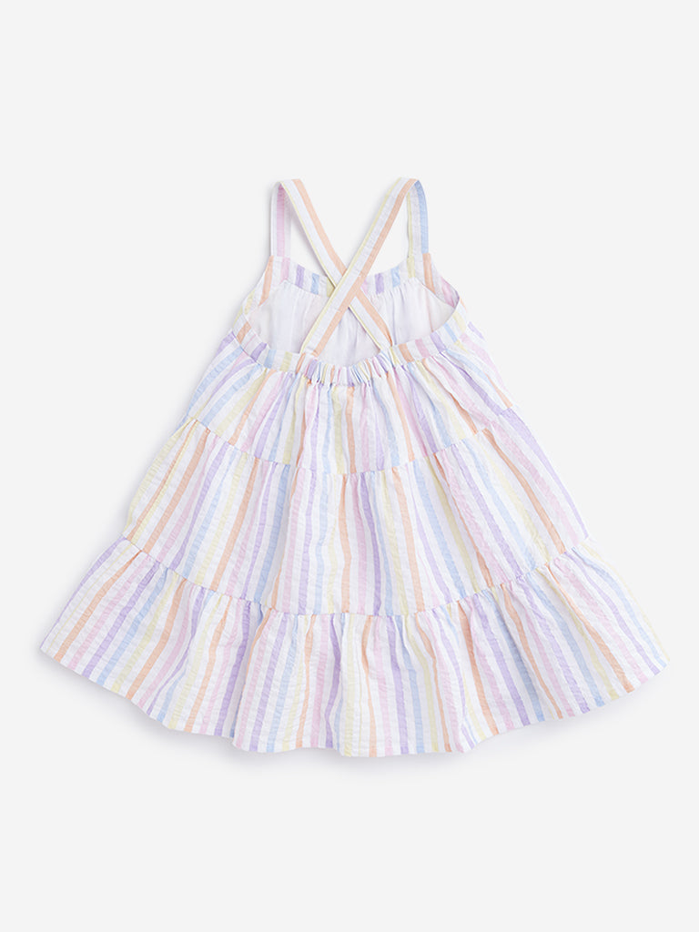 HOP Kids Multicolor Stripe Printed Tiered Dress