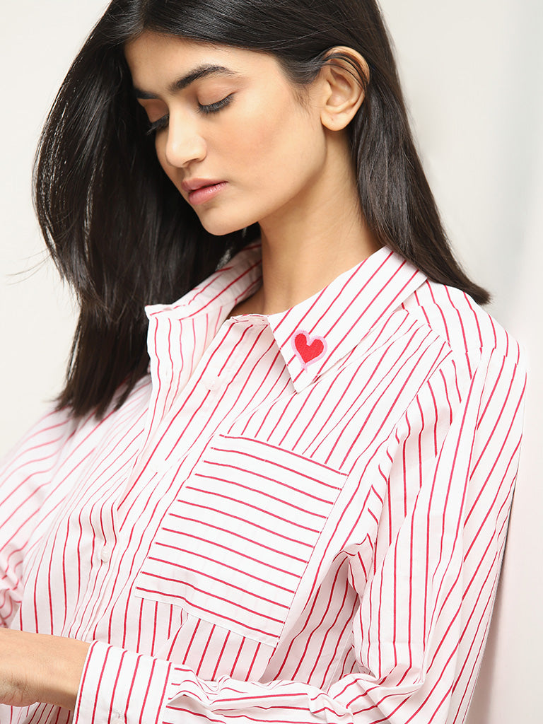 Nuon Red Striped Cotton Shirt