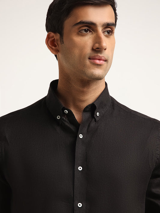 Ascot Black Solid Relaxed Fit Linen Shirt