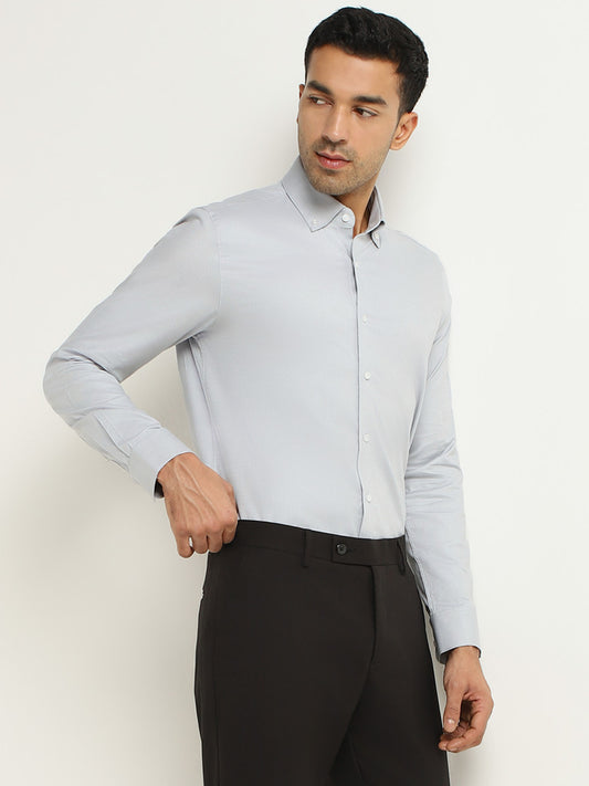WES Formals Grey Cotton Slim Fit Shirt