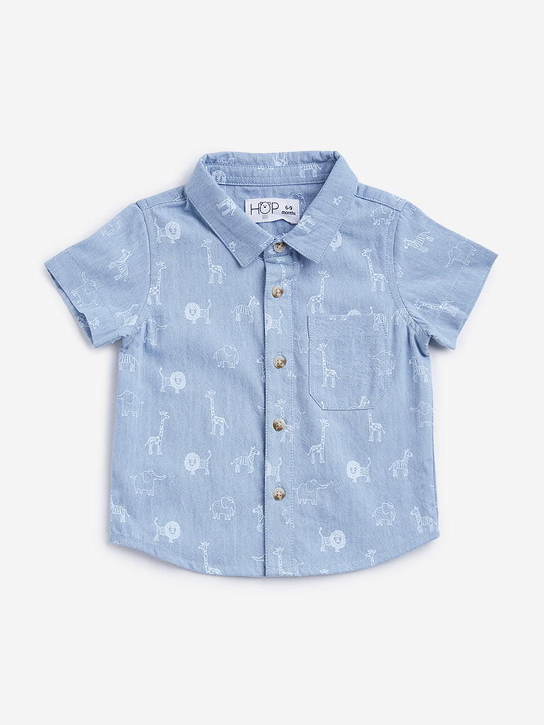 HOP Baby Blue Animal Print Shirt