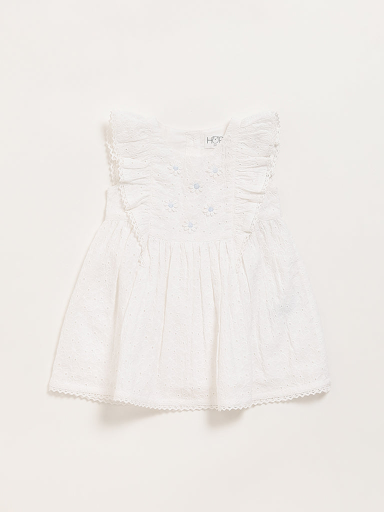 HOP Baby White Flounce-trimmed Cotton Dress
