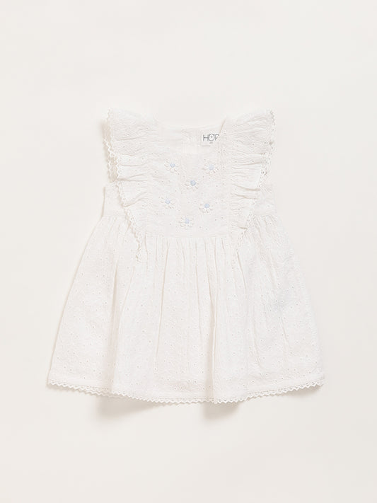 HOP Baby White Flounce-trimmed Cotton Dress